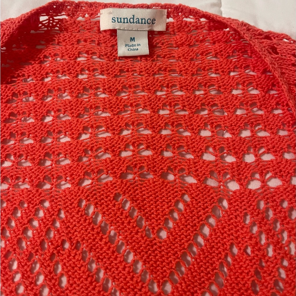 Sundance Rhodes Coral Crochet Open Knit Cardigan Sweater Size Medium Coastal - Picture 3 of 4